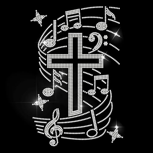 MAYJOYDIY Kreuz Musiknote Strass Aufbügler Hotfix Transfer Stern Reparatur Applikation Gotisches Christliches Kreuz Bling Applikation Für T Shirt Jacke Taschen Kleidungsstücke DIY Zubehör