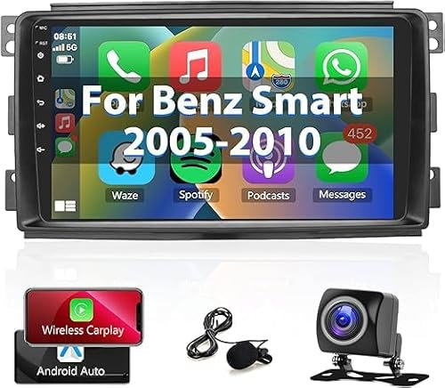 Radio Android per Smart Fortwo 451 del 2005-2010 Radio Auto Carplay/Android Auto, Touch Screen 9 Pollici 2 DIN per Mercedes Smart Navigazione GPS Bluetooth/WiFi/Radio FM RDS/Fotocamera