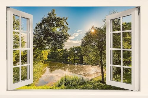 Papier Peint Panoramique Paysage Verdoyant 300x210 cm 3D Papier Peint Intissé Vue de La Fenêtre Photo Trompe l'oeil Poster Geant Mural Salon Chambre Enfant Chambre Décoration Murale a-4244