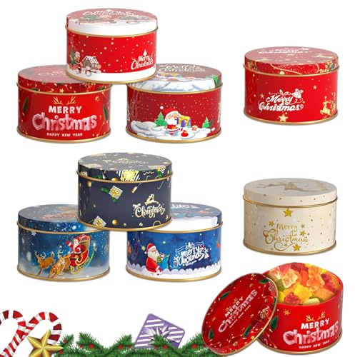 Set med 8 st mini julkaklåda, julpresentförpackning, godislåda, kryddor, tom metalllåda, minimetalllåda, jullåda, godispåda, för förpackning av kakor, godis, snacks