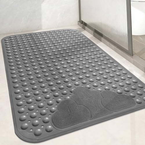 Lurowo Duschmatte rutschfest 106x66cm - Extra Lang Badewanne Antirutschmatte - Komfort rutschfeste Duschmatte mit Saugnäpfen - TPE Massage Antirutschmatte dusche Maschinenwaschbar (Grau, 106 x 66 cm)