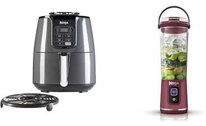 NINJA Air Fryer, 3,8L, 4-en-1, Sans Huile, Frire à l'air, Rôtir, Déshydrate, Panier Antiadhésif Compatible Lave-Vaisselle, AF100EU + Ninja Blast Blender portable, 530 ml, BC151EUCR