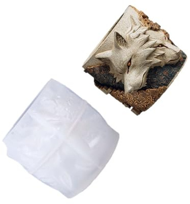 Wolf-geprägte Silikon-Blumentopf-Form für Kunstharz, Beton, dekorative Pflanzgefäße, Tassen und Geschenkbehälter, zur Herstellung von Reliefschnitzen, Wolf-Silikonform