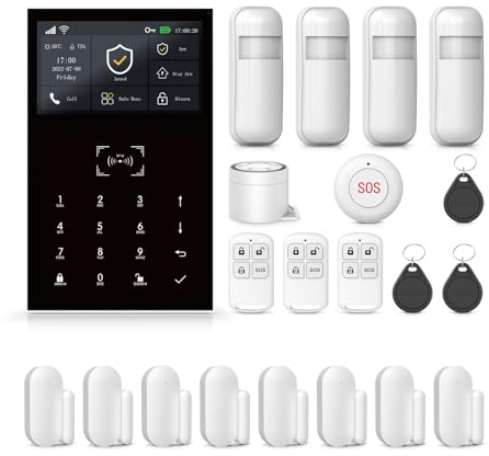 PGST Heim-Alarmanlage,4G/WiFi-Sicherheitssystem für Zuhause,DIY-erweiterbare Tür- und Fenstersensoren, Bewegungsmelder, App-Sofortbenachrichtigungen, Kompatibel mit Alexa und Google