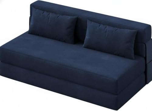 RBFGYIOP Sofá Cama Convertible Que Ahorra Espacio, sofá futón Plegable 80 plazas cojín, colchón Plegable, Lino Moderno, sillón Dos para Sala Estar, Dormitorio, apartamento Oficina Gris (Azul Marino)