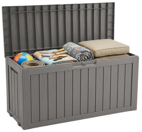 Floordirekt Aufbewahrungsbox - Braun - Wetterfeste Auflagenbox für Terrasse & Balkon - 270L - Gartenbox - 117 x 53 x 55 cm (270 L)