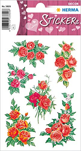 HERMA 3809 Aufkleber Rosen Rot Rosa klein groß, 18 Stück, Blumen Sticker im Vintage Pflanzen Motiv, selbstklebend, Etiketten für Valentinstag Liebe Hochzeit Geburtstag Scrapbooking Dekoration Geschenk