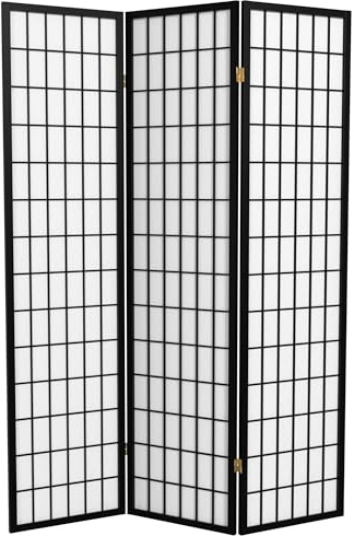 Oriental Möbel Discount Bargain, druckknopfstiel Fenster Scheibe Japanische Shoji Sichtschutz Raumteiler, 3 Platte schwarz