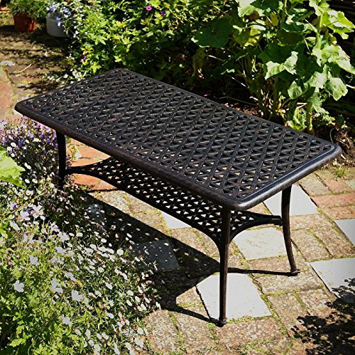 Lazy Susan Claire Rectangular Side Table, Cast Aluminium, Weatherproof, Lightweight, Maintenance Free, Antique Bronze Finish