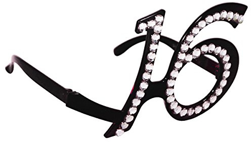 Folat 21651 - Brille mit Diamanten - schwarz - Zahl 16