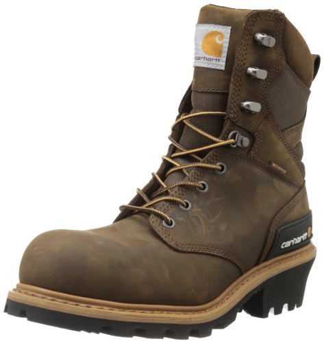 Carhartt 8” Waterproof Leather Logger Boot – Composite Toe Work Boots for Men with Goodyear Welt, Slip-Resistant Outsole, EH Rated – Crazy Horse Brown - 10.5