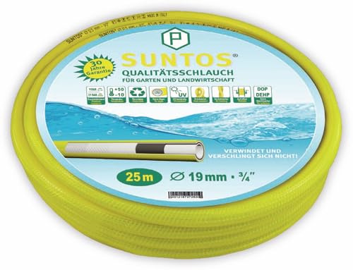 SUNTOS Qualitäts-Wasserschlauch Gartenschlauch 3/4 Zoll (Innen-Ø 19 mm) x 25 m Länge, knickfest und verwindungsfrei, UV-beständig
