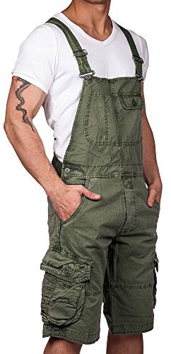 Jet Lag Herren Latzhose Overall Cargo Shorts olive XL