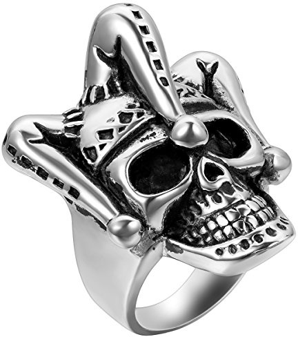 Flongo Herrenring Männer Ringe Daumenring Bandring Siegel Ring, Edelstahl Ring Silber Schwarz Clown Totenkopf Schädel Gotik Punk Rock Herren