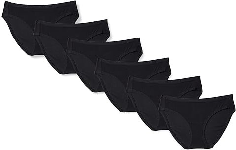 Amazon Essentials Women's Cotton Bikini Brief Underwear (Available in Plus Size), Pack of 6, Black, 12
