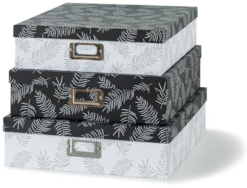 SLPR - Black and White Decorative Storage Boxes with Lids, Set of 3