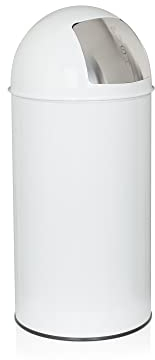 hjh OFFICE 741006 Mülleimer klein Push Weiß 35L Retro Abfallsammler mit Push-Klappe