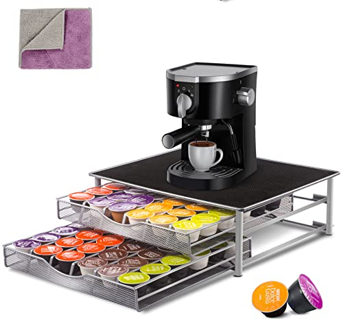 MASTERTOP Kaffee Kapselhalter für Dolce Gusto, 2-Tier Kaffeekapseln Aufbewahrung von 72 Kapseln, Kapselspender Aufbewahrungsbox Schublade , Senden 1 Doppelseitiges Reinigungstücher
