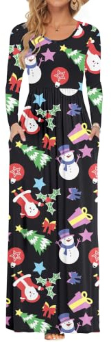 AUSELILY Mujer Vestidos Largos de Manga Larga Sueltos Lisos de Talla Grande Vestidos Largos Casuales con Bolsillos