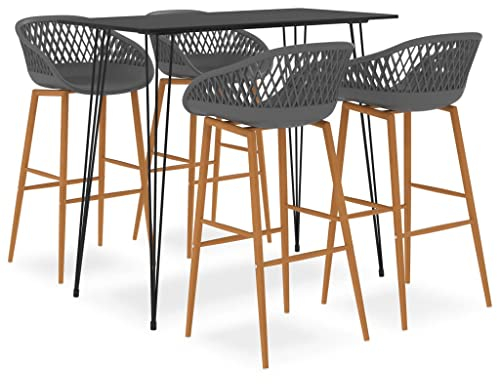 vidaXL Bar Set 5-TLG. Bartisch Stehtisch Barhocker Bistrotisch Tresentisch Barstuhl Bartresen Küchentisch Küchenbar Bistrohocker Schwarz Grau