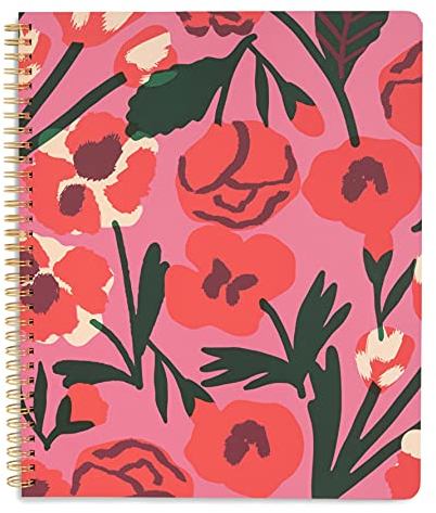 Ban.do Las Flores Notizbuch, Spiralbindung, groß, 27,9 x 22,9 cm, mit Taschen und 160 linierten Seiten, Pink / Rot