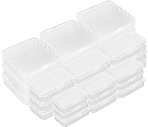AOTOPYU 27 Stück Mini Kunststoff Organizer mit Klappdeckel Transparente gemischte Größen Rechteckige Quadrat leere Mini-Aufbewahrungsbox für kleine Gegenstände und andere Bastelprojekte