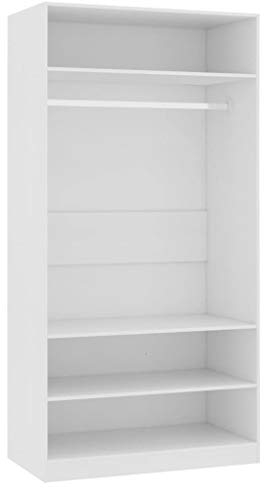 Susany Kleiderschrank Kombischrank Mit 3 kleine Fächer und 1 großes Fach mit Hängestange,Holzschrank Kleiderschränke Schlafzimmerschrank Schrank 100 x 50 x 200 cm (B x T x H) aus Spanplatte,Weiß