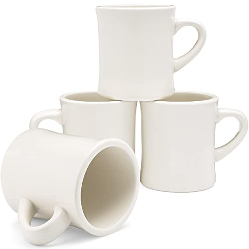 Coletti Off-White-Kaffeetassen-Set mit 4 – Diner-Kaffeetassen 11 oz – Tassenset, Kaffeetassen aus Steingut, Kaffeetassen aus Keramik – Schwerer Retro-Stil – spülmaschinen- und mikrowellenfest