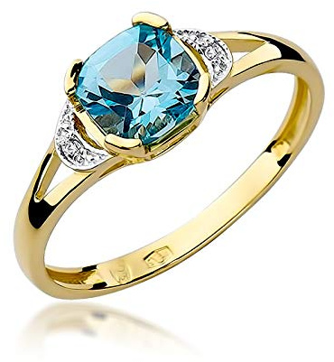 MARKO Damen-Goldring mit Topas 1,10Ct und 0,01Ct Diamanten, 14 Karat Gold (585) | Goldring mit Box | Goldring für Frauen