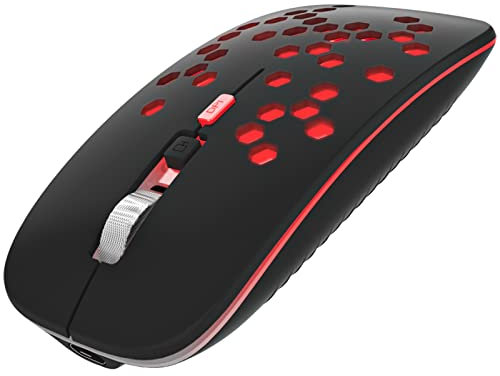 ANEWISH LED Bluetooth Mouse for Laptop/Mac/iPad/iPhone with Home Button,Rechargeable Slim Quiet Mice Compatible with Android Tablet/Windows/Linux,Adjustable DPI Mouse with LED Red Light