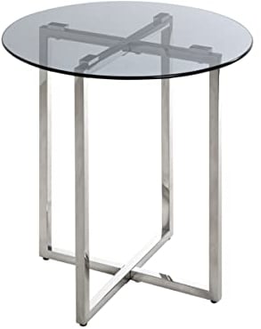 HAKU Möbel Beistelltisch Edelstahl, grau, Edelstahl, Sicherheitsglas 8 mm - Maße: H 55 cm x Ø 50 cm, Style: Art Deco