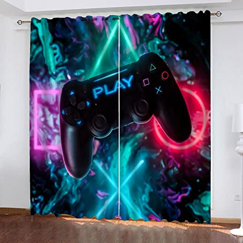 HNSRYLQX Game Fenstervorhang Schlafzimmer 100x140cm Gamer Spiel Zimmer Blickdicht Vorhnge Dekor Jungen Jugendliche Kinder Gaming Vorhang (6,100 x 140 cm)