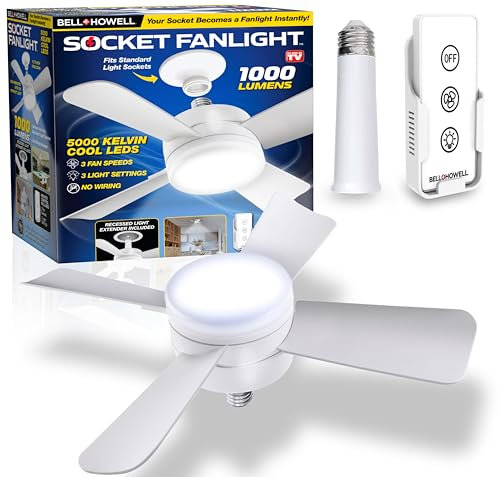 Bell+Howell Ventilatore a presa a luce fredda E26/E27, senza fili/wireless con ventola da 15,7, faretto LED 1.000 lumen/5.000 Kelvin/ventilatore da soffitto di ricambio per camera da letto, cucina