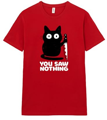 Pampling T-Shirt 100% Cotton with Short Sleeve, Unisex Fit with Original Patterns in 5 Sizes, T-Shirt Red, Model You Saw Nothing (S)