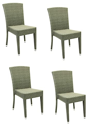 Konway 4X Maui Stapelstuhl Quarz Polyrattan Garten Sessel Stuhl Set stapelbar Gartenstühle Gartenmöbel Terrasse Balkon Sitzgruppe Outdoor Möbel