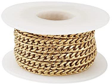 Craftdady Panzerkette aus Edelstahl, goldfarben, ungeschweißt, gedreht, klobig, kubanische Kette mit Spule für Schmuck, Halsketten, Armbänder, 4,5 x 6,5 mm, 5 m