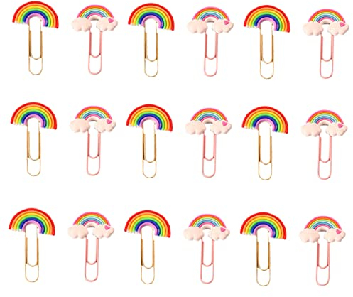 Ciieeo 20 Stück Regenbogen-Büroklammern Farbige Büroklammern Niedliche Binder Bürodekoration Papierhalter Lesezeichen Für Metall-Aktenklammern Neuheit Aktenklammern