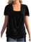 KCatsy Women Real Sequin Embellished Sparkly Glitter Pull-On Short Sleeve Solid Colour Plain Mock Two-Piece Summer Top U-Neck Shirt Loose T-Shirt Tee Date Night Blouse A Black 4XL 22