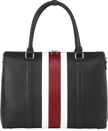 Socha BB Red Stripe Business-Handtasche mit Laptopfach, 15 bis 17.3 Zoll -schwarze Feinsynthetik mit rotem Streifen, extra leicht, sportlich elegantes Design