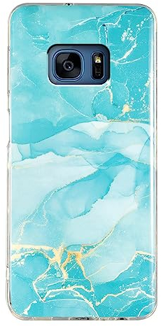 Marmor Hülle für Samsung Galaxy S7 Handyhülle, TPU Silikon Cover Glitzer Schutzhülle mit Floral Marble Muster Ultra Dünn Flexibel Bumper Case - Grün