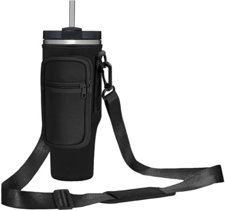 Momocici Getränkehalter-Tragetasche mit Gurt und Tasche für Stanley Quencher 850 ml Trinkbecher, kompatibel mit Stanley Cup für Wandern, Reisen, Camping, Schwarz