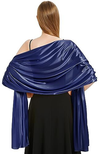 Vijamiy Satin Chiffon Stola Damen Festlich,Stola Für Abendkleid Farbenfrohe Eleganz Weicher Schultertuch Für Brautkleider、Party、Hochzeit、Geschenk(Blau)
