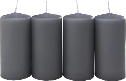 Wenzel Stumpenkerze Ø 6 x 12 cm 4 Stk Paraffin Kerze 6 cm Durchmesser 12 cm Höhe Dekoration Kranz DIY Deko Adventskranz Anthrazit
