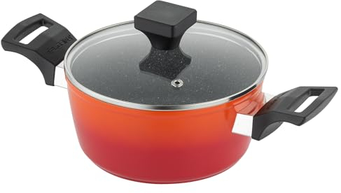 FLORINA Aluminium Topf (2,5 l) 20 cm I Kochtopf CHILI mit Glasdeckel I Antihaftbeschichtung Stein-Imitierend I Topf mit Bakelit Griff I Nudeltopf, Fleischtopf I Für alle Herdarten & Induktion (Orange)