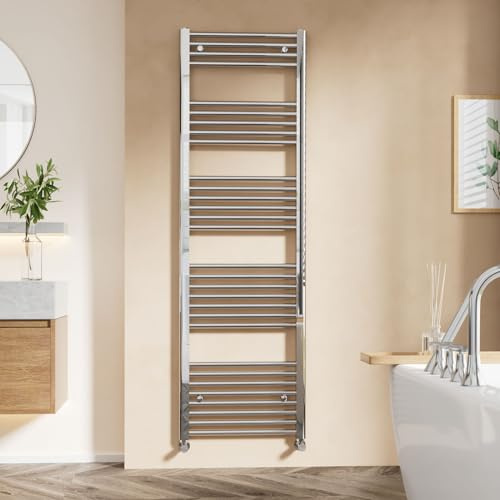 EMKE Chrome Heated Towel Rail, 1600 x 500mm, Modern Straight Wall Mounted Bathroom Radiator