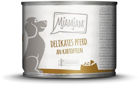 MjAMjAM - Premium Nassfutter für Hunde - delikates Pferd an gedämpften Kartoffeln, 1er Pack (1 x 200g), getreidefrei mit extra viel Fleisch