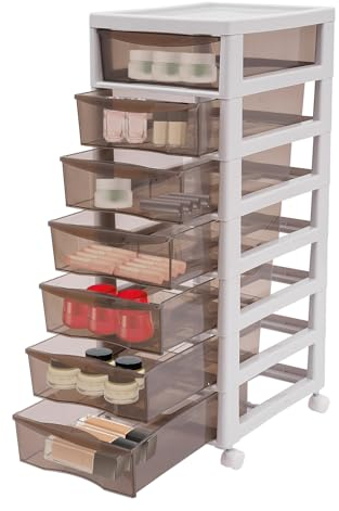Rollwagen, Aufbewahrungsschrank mit Klare Schubladen, mobiler Office Schreibtisch Mehrschichtige Datei Snacks Kosmetik Regal, Rollcontainer für Küche, Schlafzimmer, Arbeitszimmer (7 Schubladen)