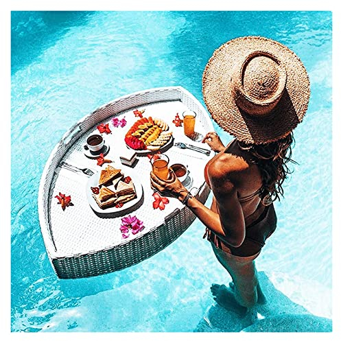 Luxuriöses schwimmendes Serviertablett, Pool-Tablett, schwimmender Serviertablett-Tisch, geflochtenes Swimmingpool-Rattan-Serviertablett, stilvolles Frühstückstablett auf dem Wasser für Sandbänke, Sp