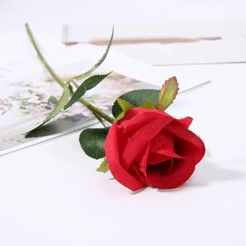 ZFISH 50cm Red Rose Silk Artificial roses White Flowers Bud Fake Flowers for Home Valentine's Day gift Wedding Decoration indoor Decor-Red bud-20pcs