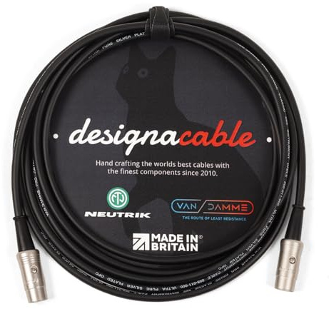 designacable.com 15m - Black Flexible Midi Lead - Handmade in the UK using Van Damme XKE Cable & Rean NYS322 5 Pin DINs.